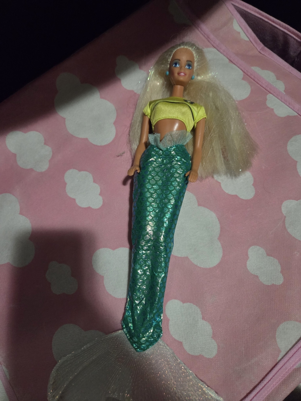 Mermaid Barbie Doll with Green Scaled Tail and Yellow Top
